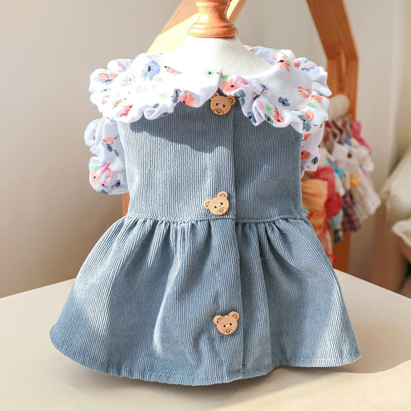 Vestito con Orsetti e Colletto Floreale