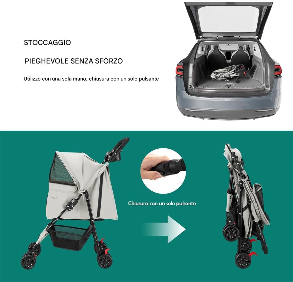 Carrozzina per Cani e Gatti Pieghevole – Comfort e Stile