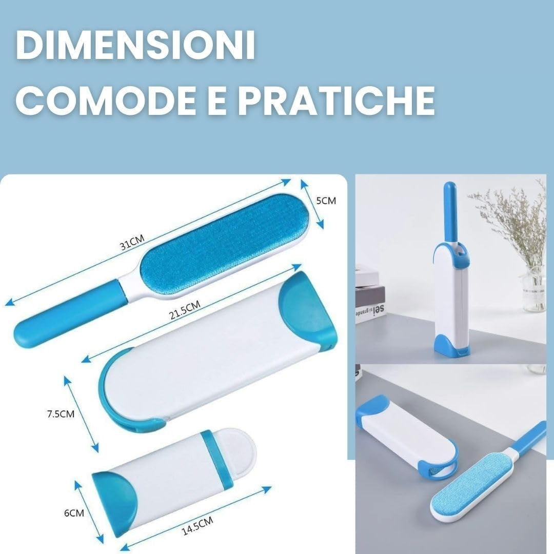 Kit Spazzole Rimuovi Pelo 2 in 1 – Autopulente, Efficace e Tascabile per Peli di Animali Domestici