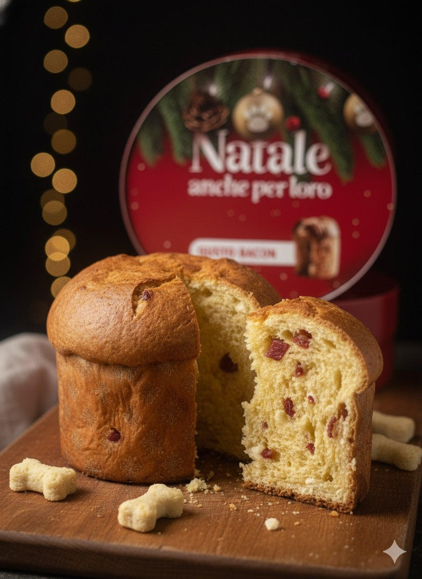 Panettone Artigianale per Cani al Gusto Bacon – Delizia Natalizia 100% Naturale