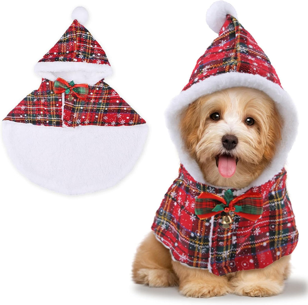 Mantella di Natale per Cani con Cappuccio e Fantasia Scozzese – Mantello Caldo con Fiocco Elegante