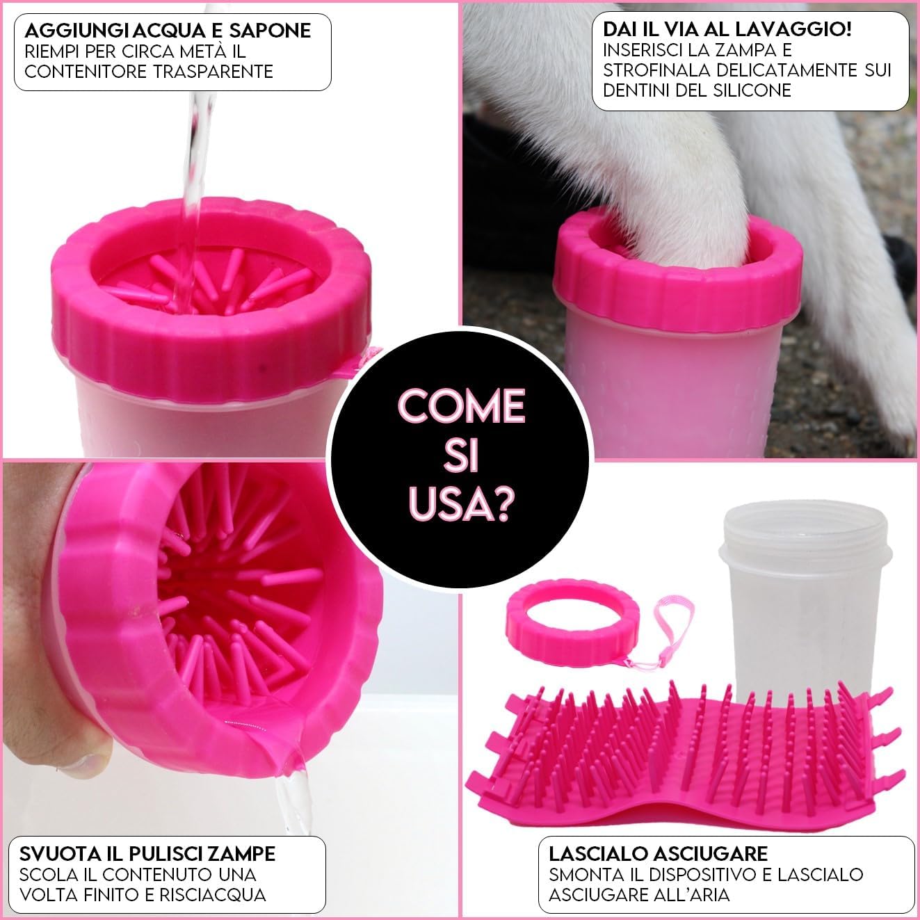 Lavazampette Portatile per Cani – Elimina Fango e Sporco Facilmente, Zampette Pulite Ovunque!