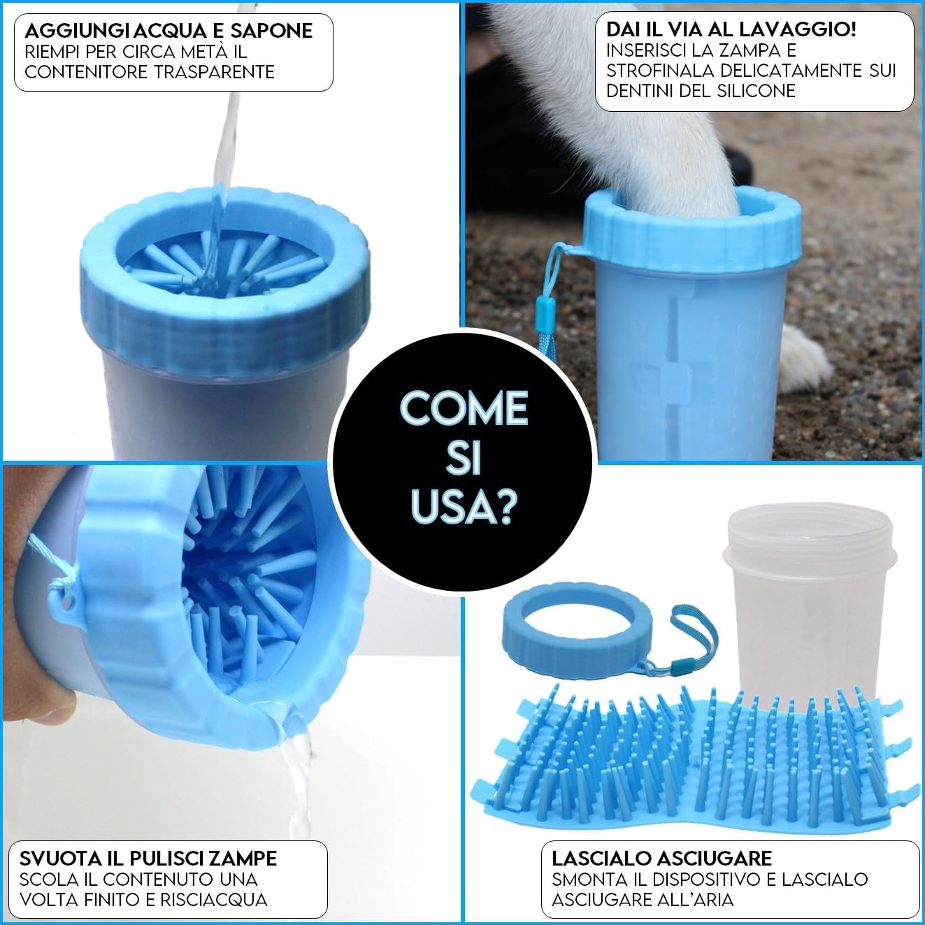 Lavazampette Portatile per Cani – Elimina Fango e Sporco Facilmente, Zampette Pulite Ovunque!