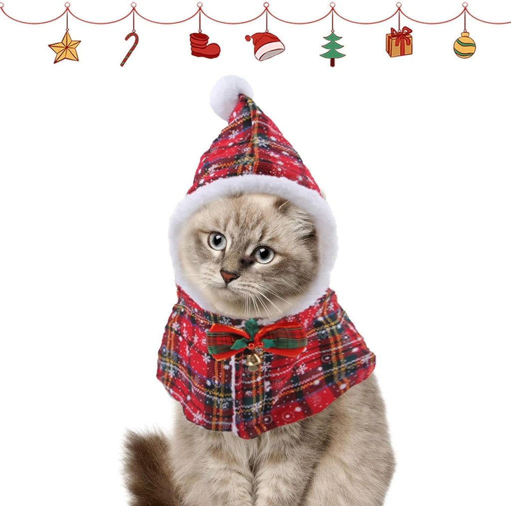 Mantella di Natale per Cani con Cappuccio e Fantasia Scozzese – Mantello Caldo con Fiocco Elegante