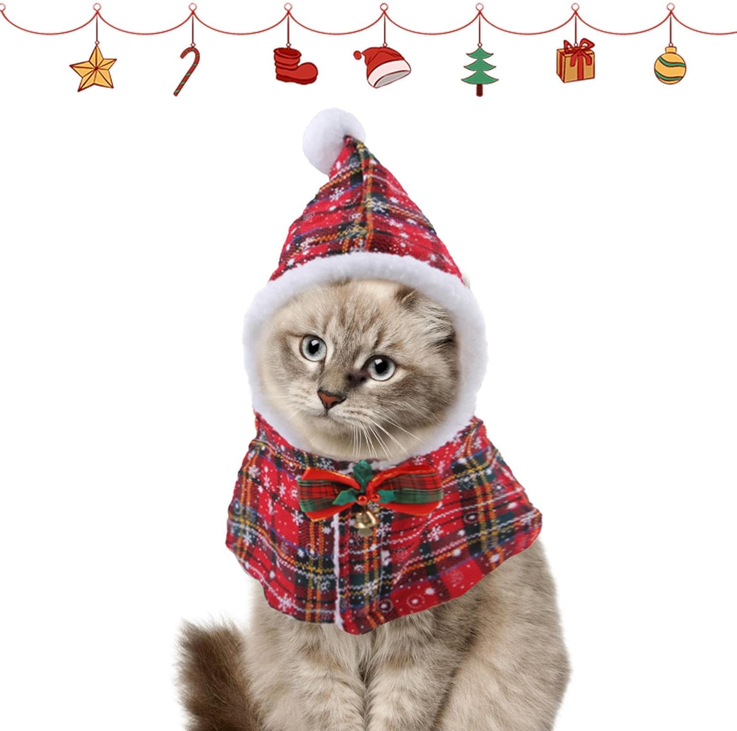 Mantella di Natale per Cani con Cappuccio e Fantasia Scozzese – Mantello Caldo con Fiocco Elegante