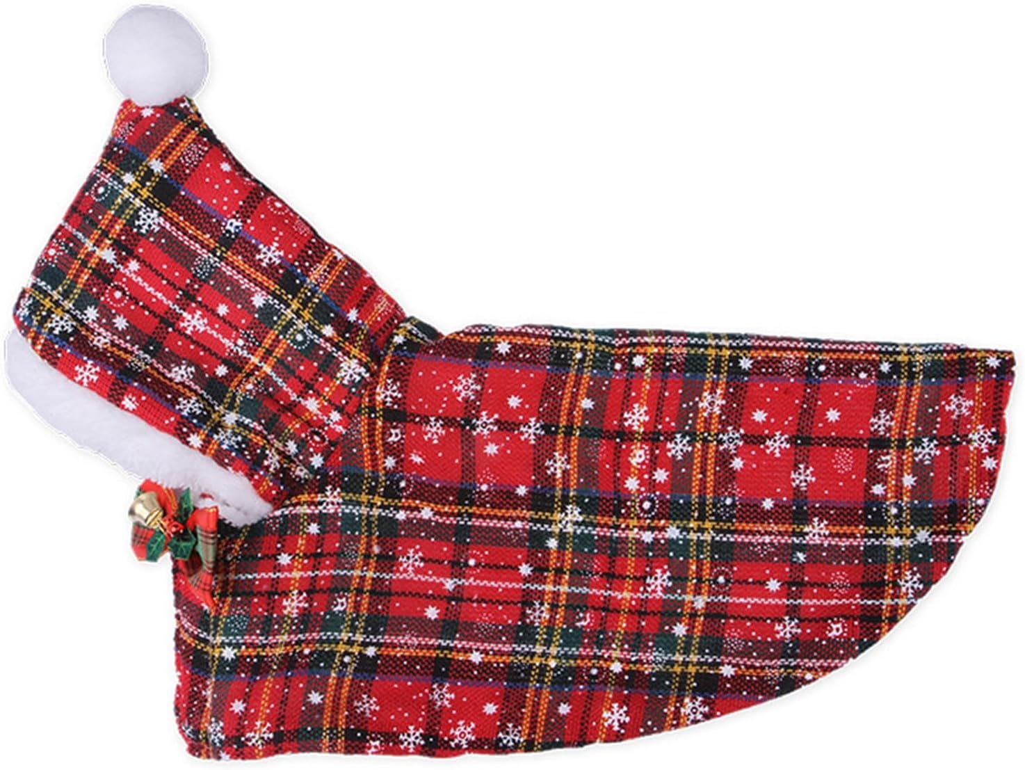 Mantella di Natale per Cani con Cappuccio e Fantasia Scozzese – Mantello Caldo con Fiocco Elegante