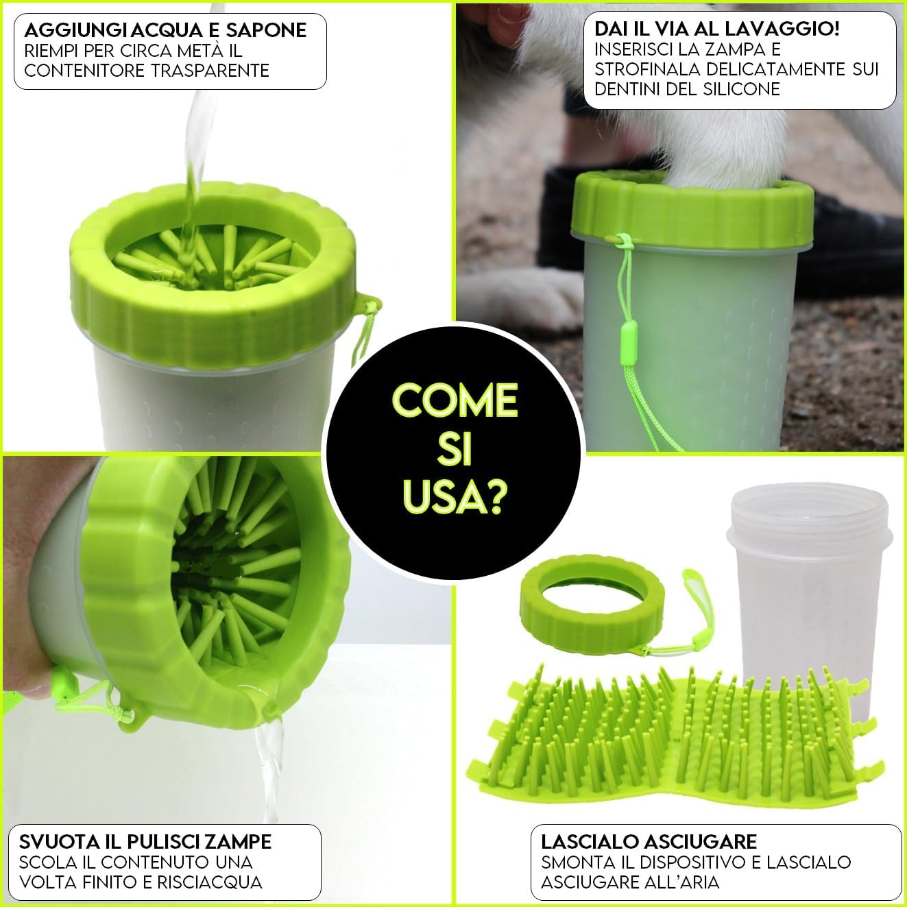 Lavazampette Portatile per Cani – Elimina Fango e Sporco Facilmente, Zampette Pulite Ovunque!