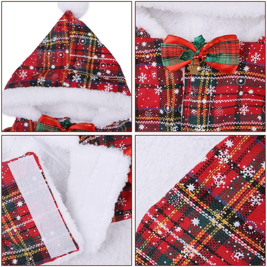 Mantella di Natale per Cani con Cappuccio e Fantasia Scozzese – Mantello Caldo con Fiocco Elegante