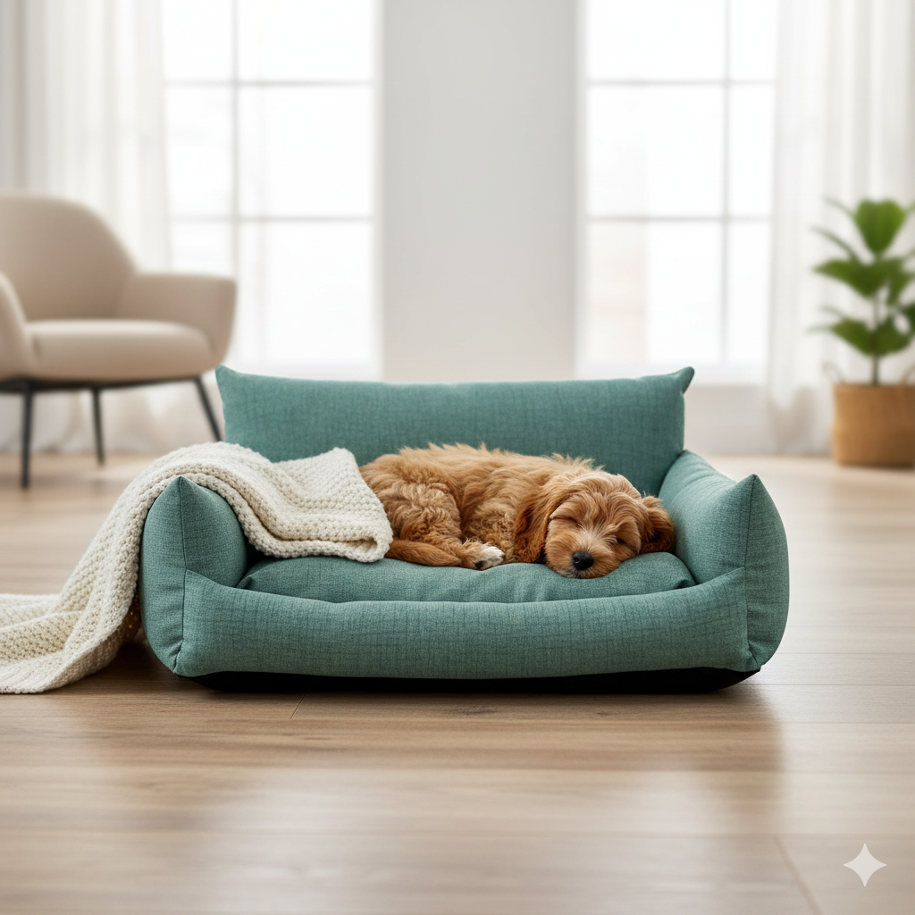 Cuccia Soffice Comfort per Cani e Gatti C on Cuscino in 3 Colori (Grigio, Verde, Cuori Rosa)