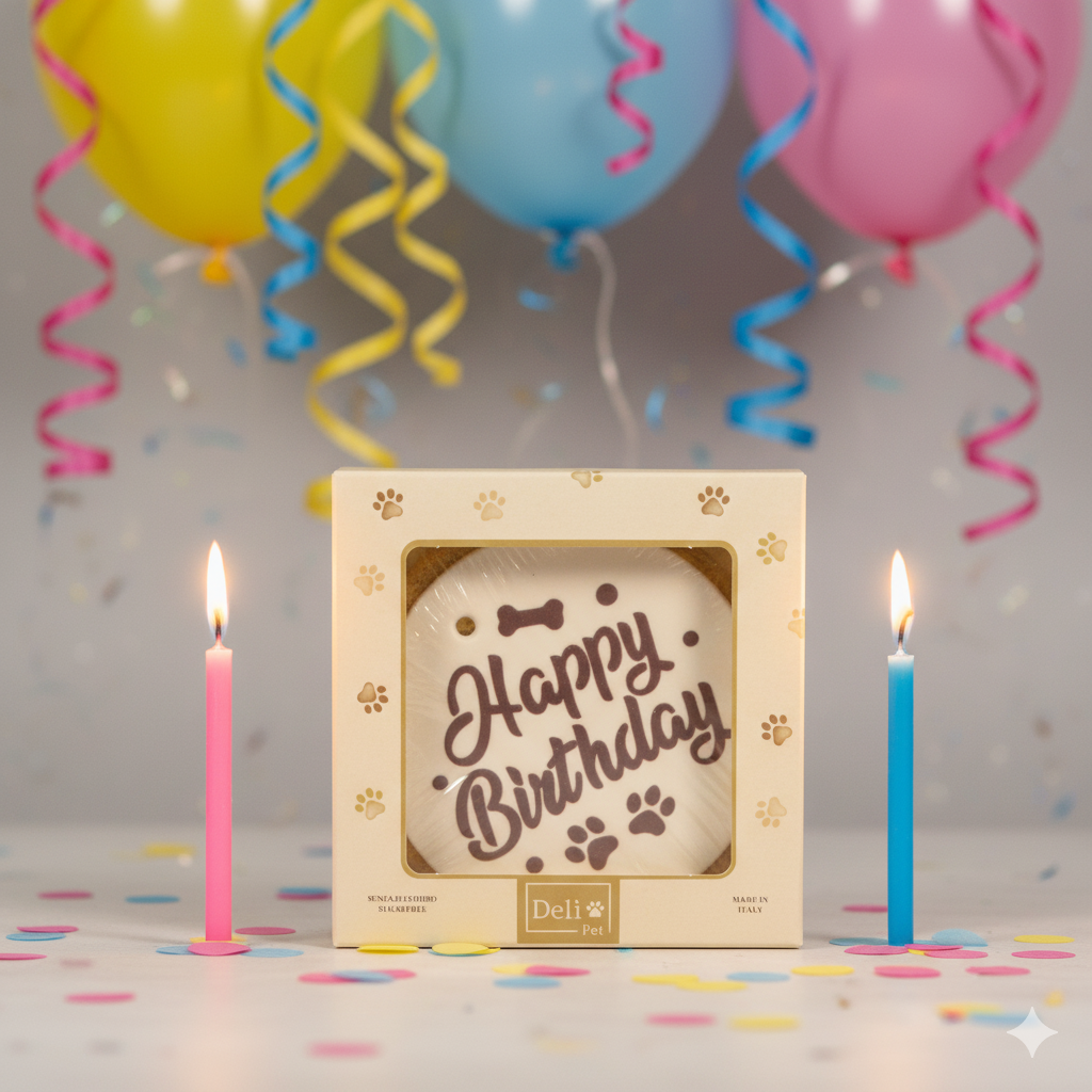 Torta Biscotto "Happy Birthday" Artigianale per Cani – Senza Zucchero, Prodotto Made in Italy