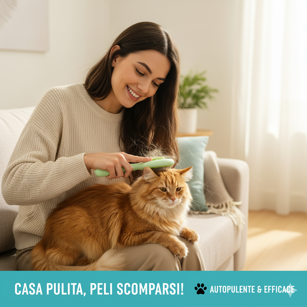Spazzola Rimuovi Pelo Autopulente per Cani e Gatti – Pettine Ergonomico per Cura del Mantello e Casa Senza Peli