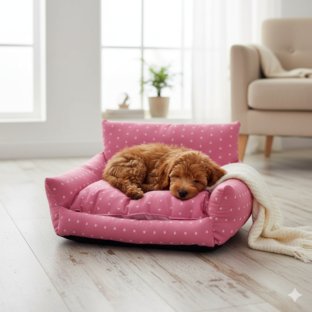 Cuccia Soffice Comfort per Cani e Gatti C on Cuscino in 3 Colori (Grigio, Verde, Cuori Rosa)