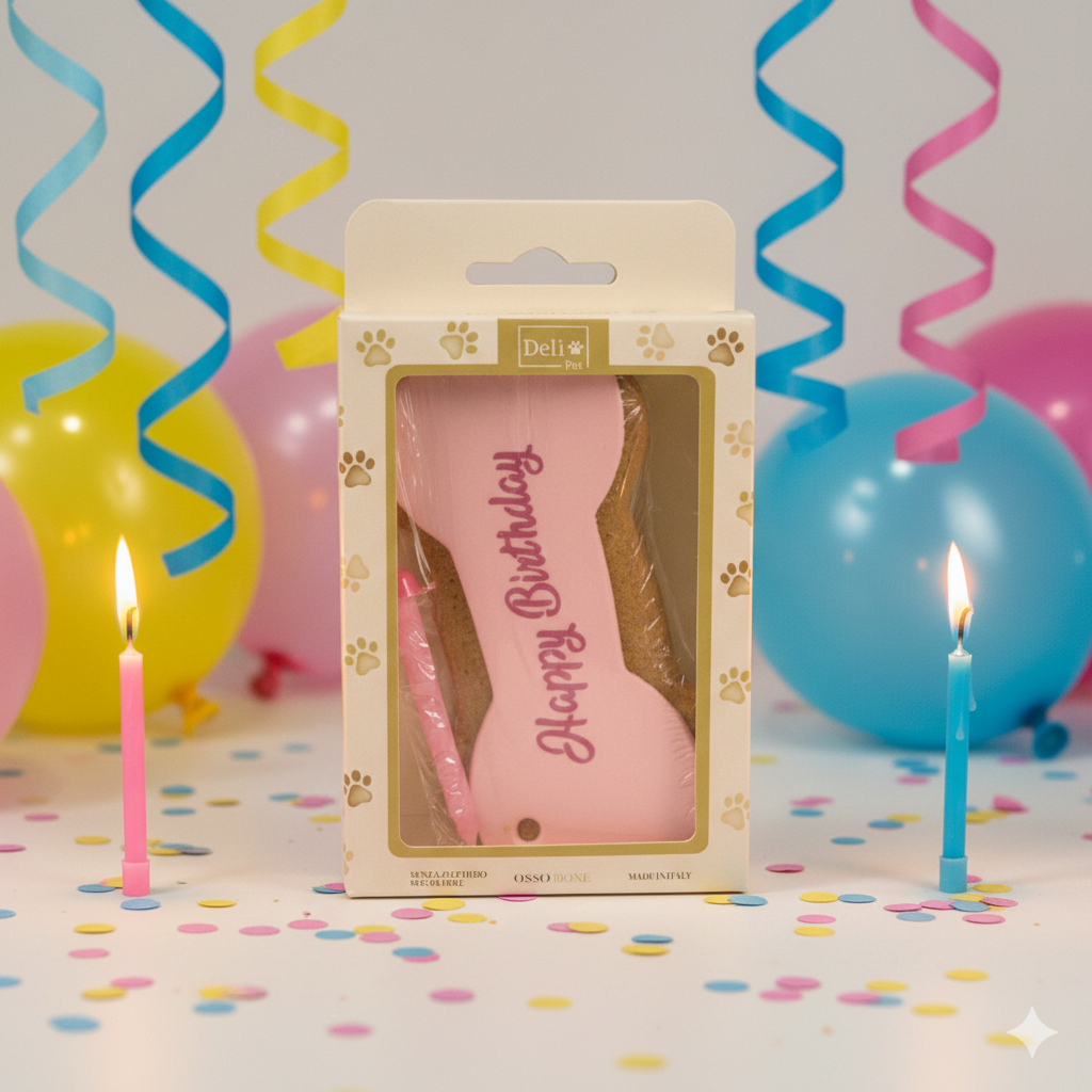 Biscotto di Compleanno per Cani – Osso con Candela (Prodotto Italiano)