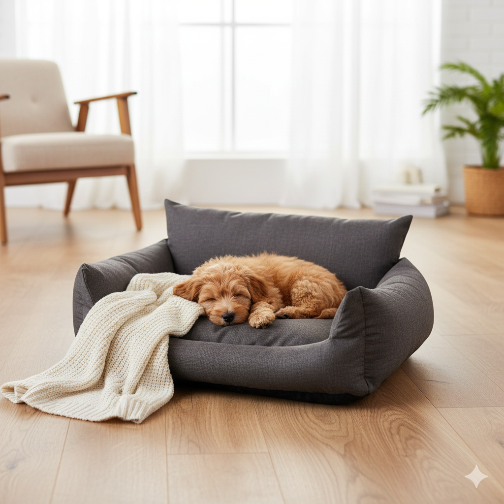 Cuccia Soffice Comfort per Cani e Gatti C on Cuscino in 3 Colori (Grigio, Verde, Cuori Rosa)