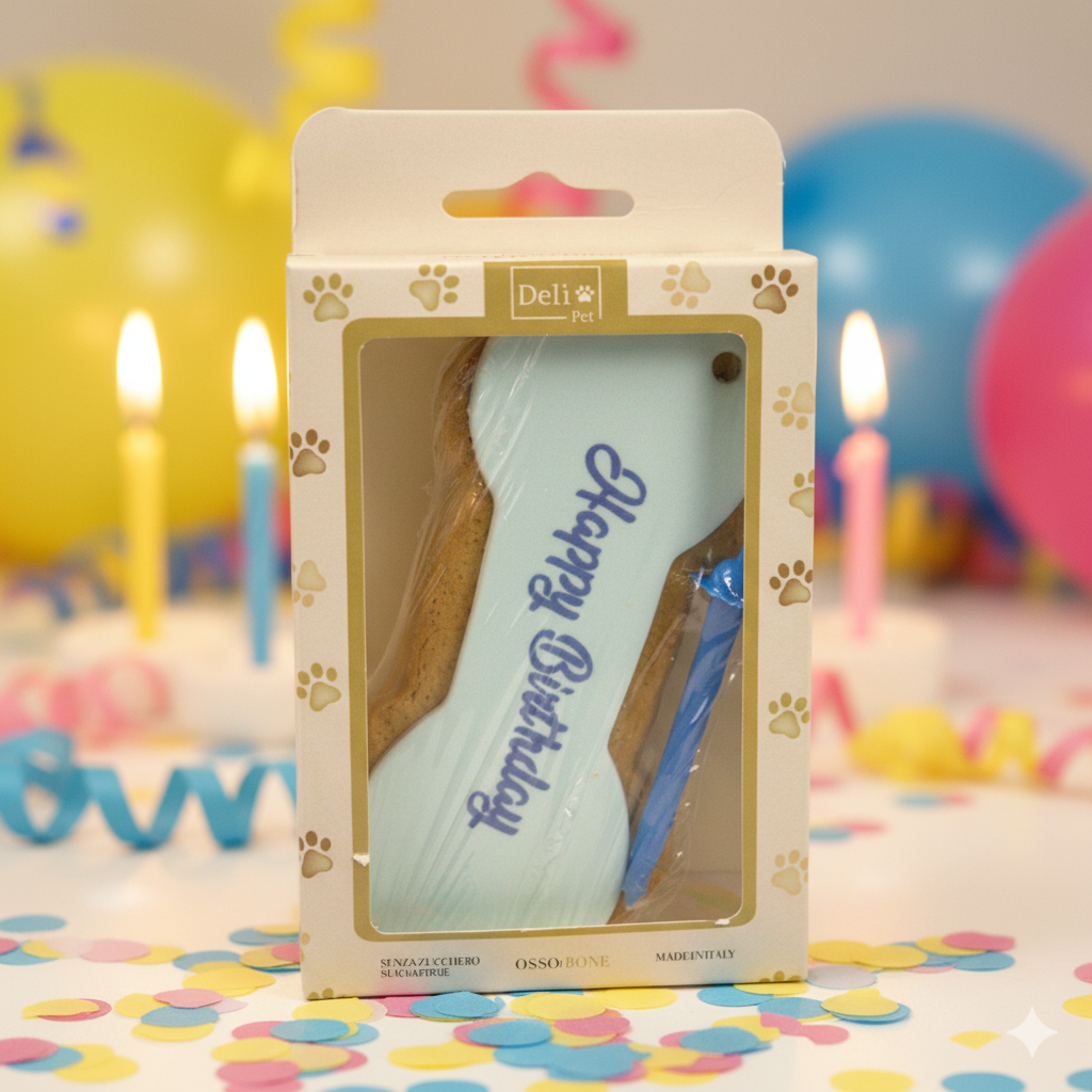 Biscotto di Compleanno per Cani – Osso con Candela (Prodotto Italiano)