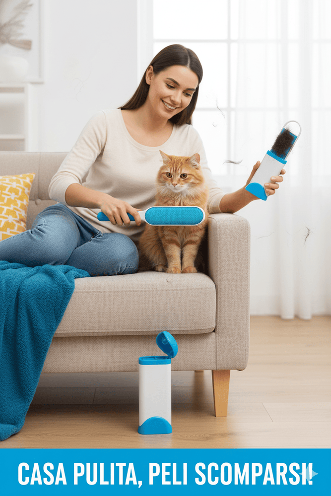 Kit Spazzole Rimuovi Pelo 2 in 1 – Autopulente, Efficace e Tascabile per Peli di Animali Domestici