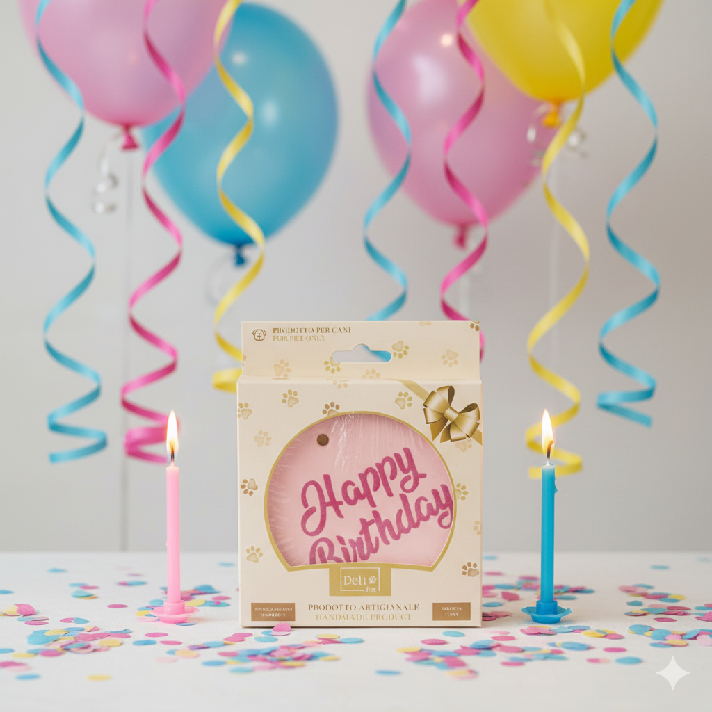 Torta Biscotto "Happy Birthday" Artigianale per Cani – Senza Zucchero, Prodotto Made in Italy