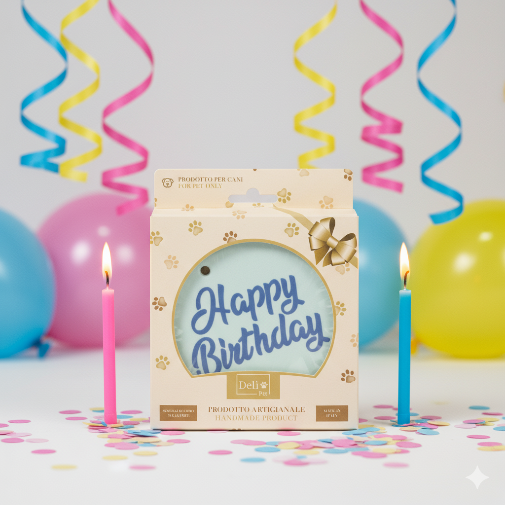 Torta Biscotto "Happy Birthday" Artigianale per Cani – Senza Zucchero, Prodotto Made in Italy