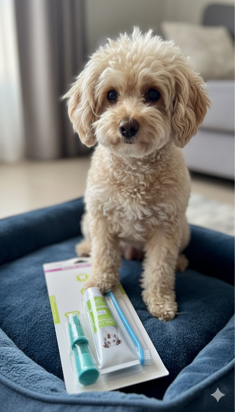 Kit Igiene Dentale Cani 4 Pezzi (Spazzolino Dito + Dentifricio Menta)
- Addio Alito Cattivo!