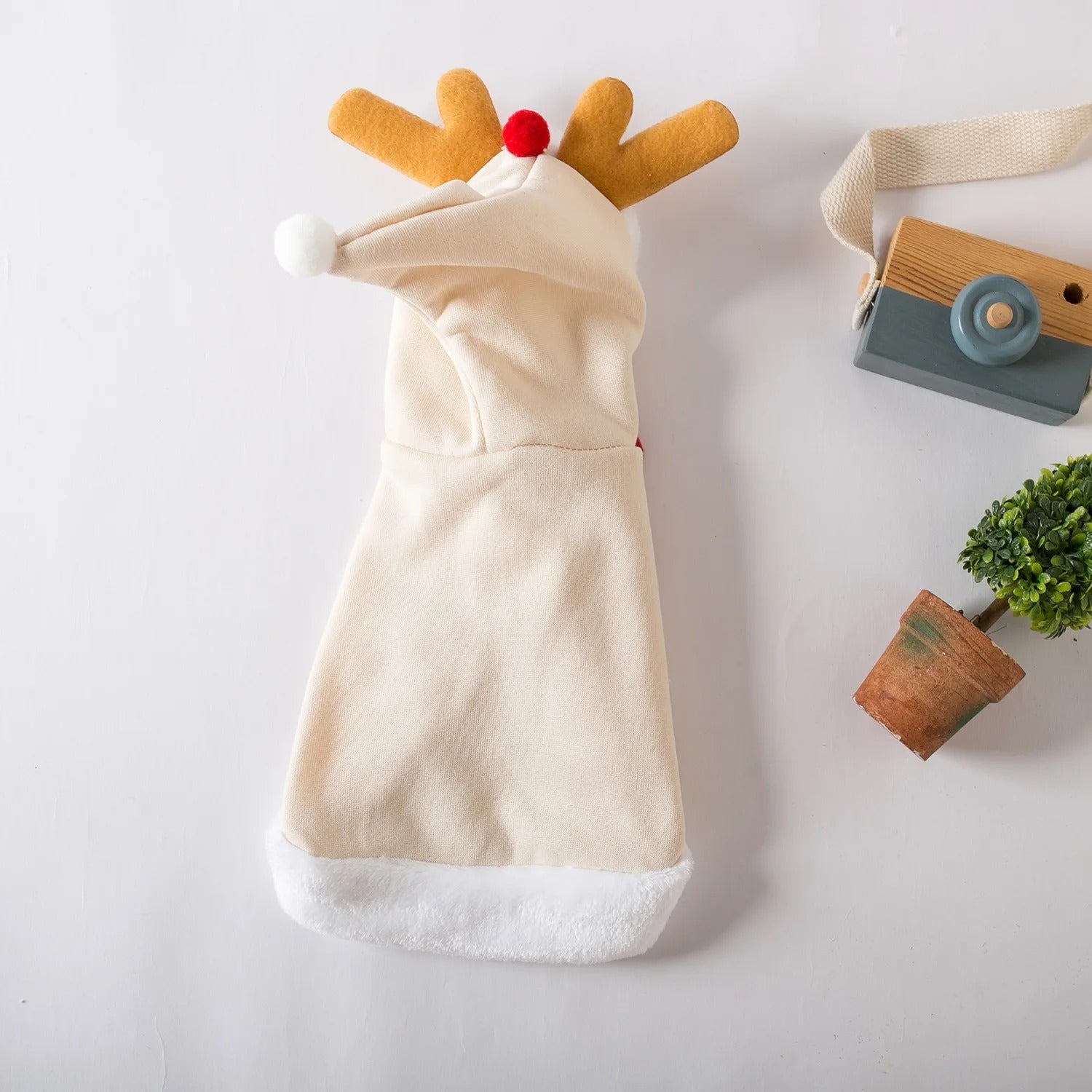 Mantello di Natale da Renna per Cani e Gatti – Vestito Natalizio Caldo con Cappuccio e Corna di Cervo