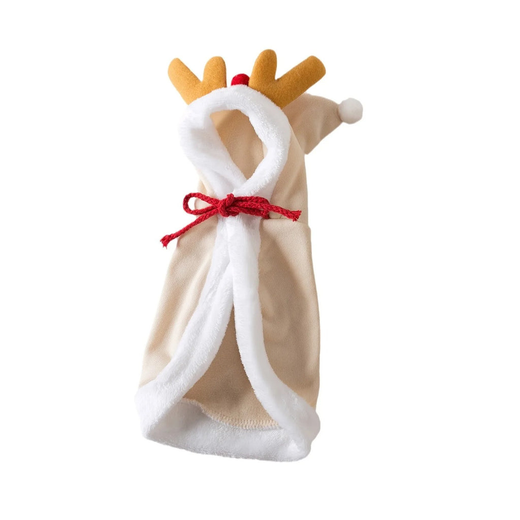 Mantello di Natale da Renna per Cani e Gatti – Vestito Natalizio Caldo con Cappuccio e Corna di Cervo