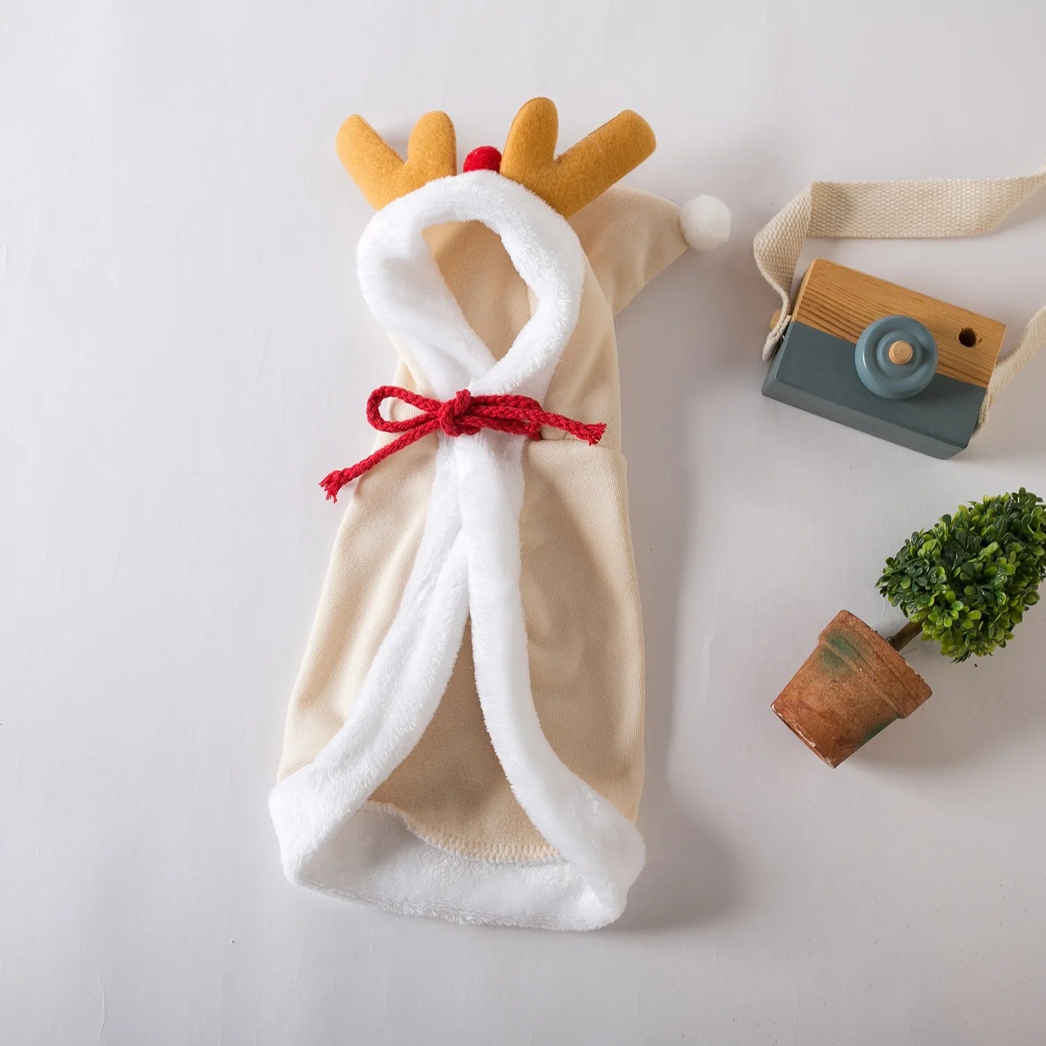 Mantello di Natale da Renna per Cani e Gatti – Vestito Natalizio Caldo con Cappuccio e Corna di Cervo