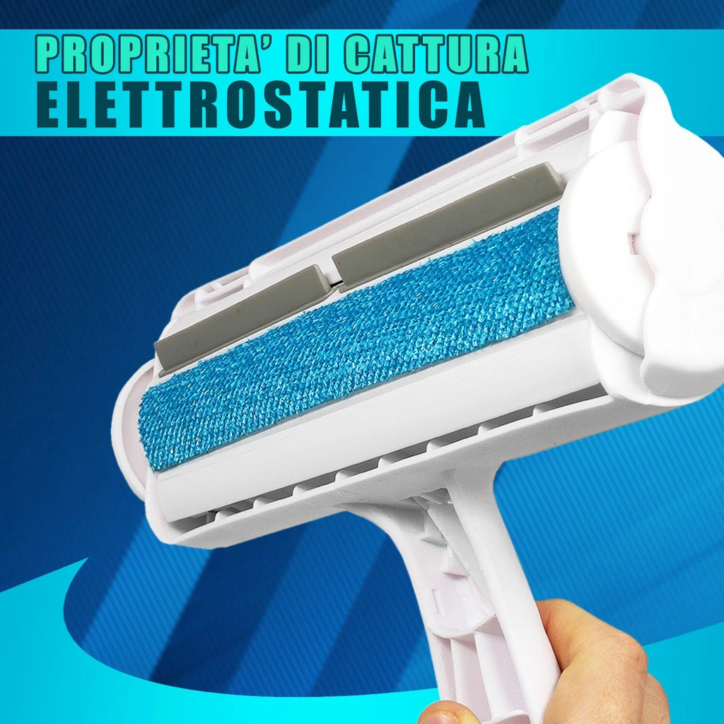 Rullo Rimuovi Pelo 2 in 1 Riutilizzabile – Spazzola Manuale con Vano Raccolta per Peli di Cani e Gatti