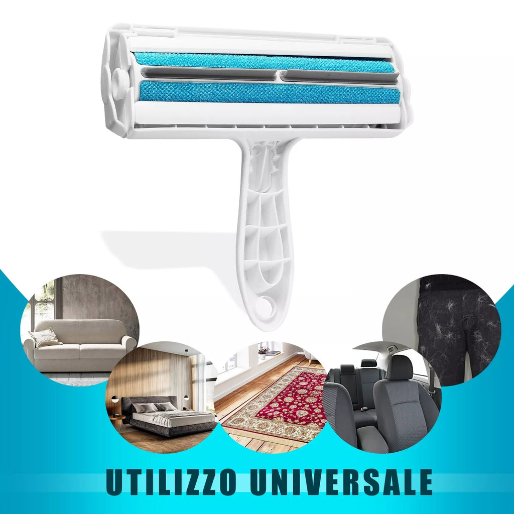 Rullo Rimuovi Pelo 2 in 1 Riutilizzabile – Spazzola Manuale con Vano Raccolta per Peli di Cani e Gatti